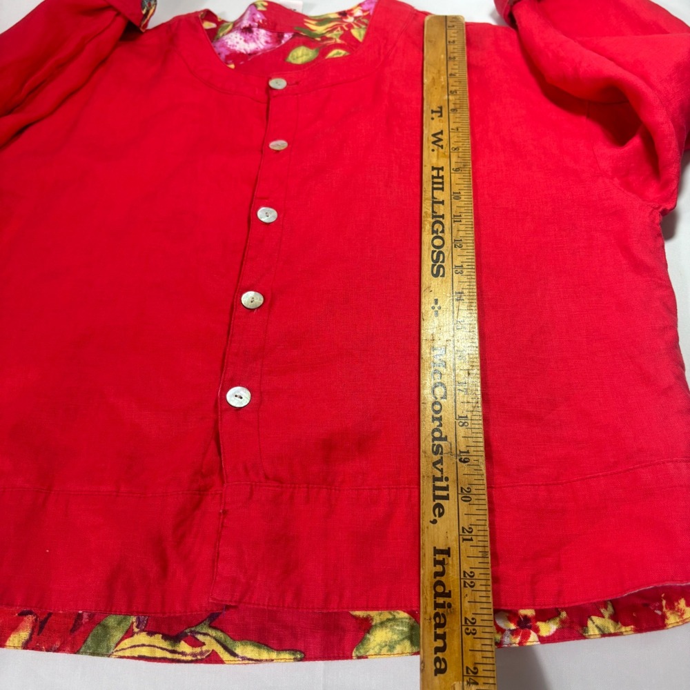 NWT Peck & Peck Reversible 100% Linen Jacket Red Floral Tropical Size L Boxy - Picture 11 of 11